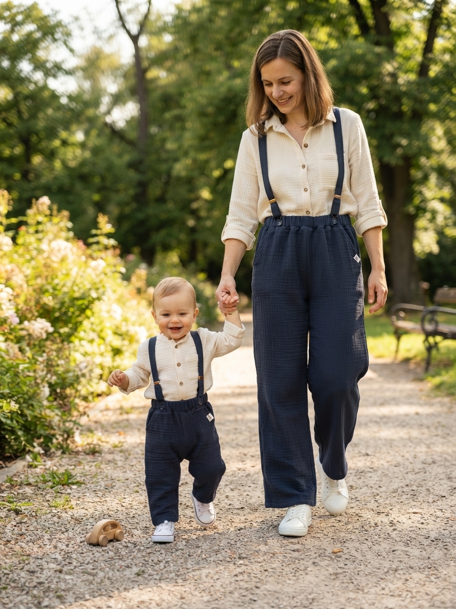 Detské mušelínové trakáčiky „Šéfinko“ (Deep Navy)